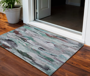 Homeroots 3' Beige Green Brown Abstract Washable Area Rug - Perfect For Indoor And Outdoor Spaces, Durable Design 3' X 5' Polyester 603137