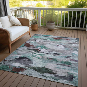 Homeroots 3' Beige Green Brown Abstract Washable Area Rug - Perfect For Indoor And Outdoor Spaces, Durable Design 3' X 5' Polyester 603137