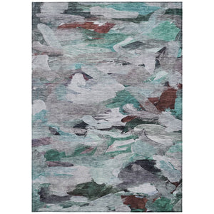 Homeroots 3' Beige Green Brown Abstract Washable Area Rug - Perfect For Indoor And Outdoor Spaces, Durable Design 3' X 5' Polyester 603137
