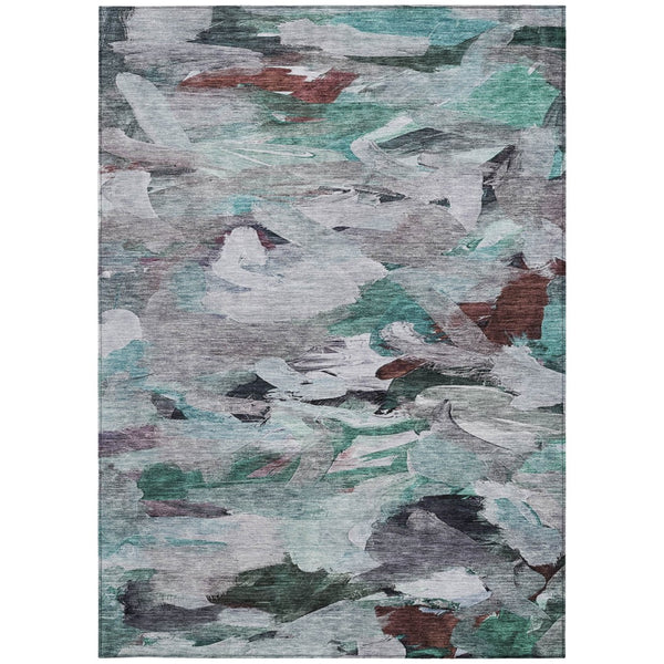 Homeroots 3' Beige Green Brown Abstract Washable Area Rug - Perfect For Indoor And Outdoor Spaces, Durable Design 3' X 5' Polyester 603137