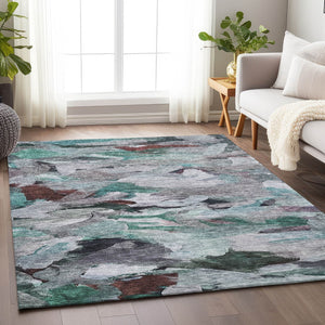 Homeroots 3' Beige Green Brown Abstract Washable Area Rug - Perfect For Indoor And Outdoor Spaces, Durable Design 3' X 5' Polyester 603137