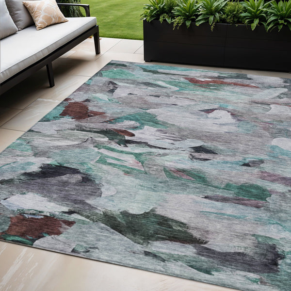 Homeroots 3' Beige Green Brown Abstract Washable Area Rug - Perfect For Indoor And Outdoor Spaces, Durable Design 5' X 8' Polyester 603138