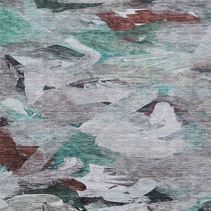 Homeroots 3' Beige Green Brown Abstract Washable Area Rug - Perfect For Indoor And Outdoor Spaces, Durable Design 5' X 8' Polyester 603138