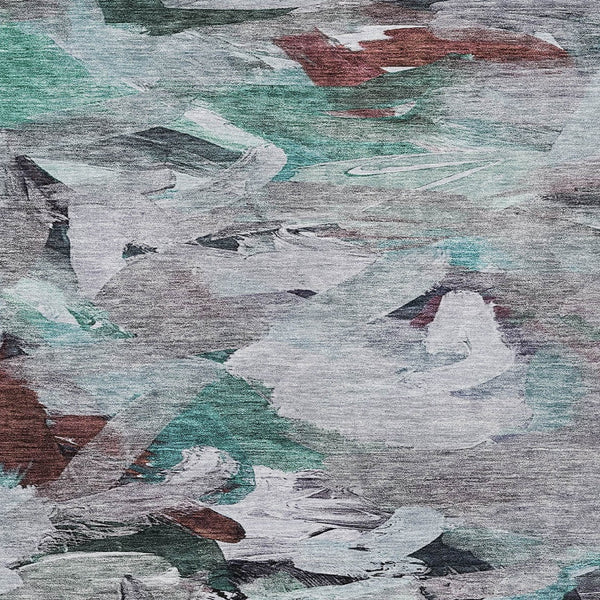 Homeroots 3' Beige Green Brown Abstract Washable Area Rug - Perfect For Indoor And Outdoor Spaces, Durable Design 5' X 8' Polyester 603138