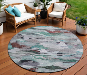 Homeroots 3' Beige Green Brown Abstract Washable Area Rug - Perfect For Indoor And Outdoor Spaces, Durable Design 8' Round Polyester 603139