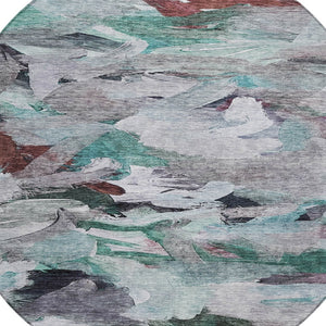 Homeroots 3' Beige Green Brown Abstract Washable Area Rug - Perfect For Indoor And Outdoor Spaces, Durable Design 8' Round Polyester 603139