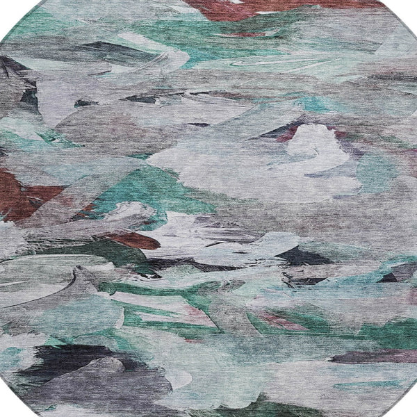 Homeroots 3' Beige Green Brown Abstract Washable Area Rug - Perfect For Indoor And Outdoor Spaces, Durable Design 8' Round Polyester 603139