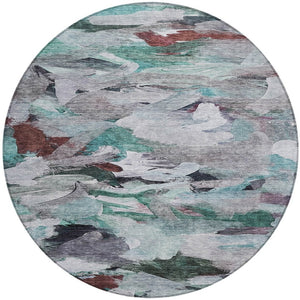 Homeroots 3' Beige Green Brown Abstract Washable Area Rug - Perfect For Indoor And Outdoor Spaces, Durable Design 8' Round Polyester 603139