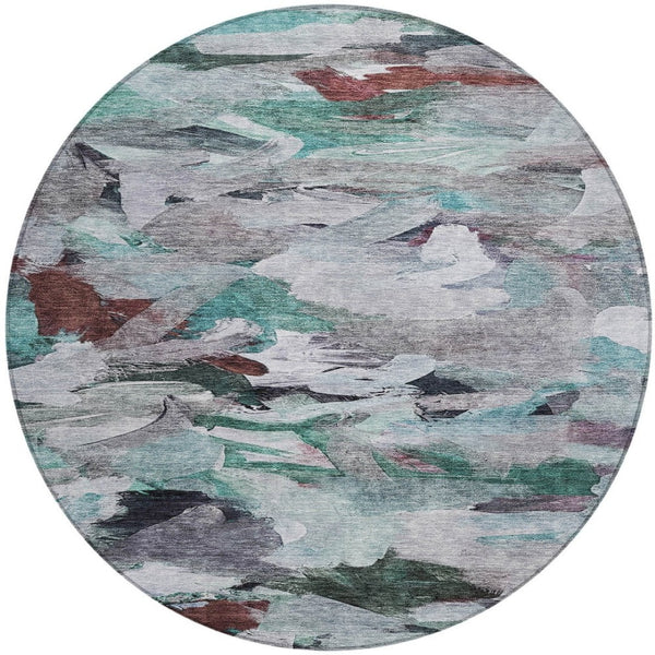 Homeroots 3' Beige Green Brown Abstract Washable Area Rug - Perfect For Indoor And Outdoor Spaces, Durable Design 8' Round Polyester 603139