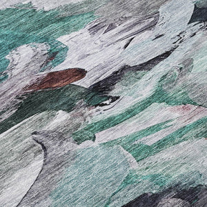 Homeroots 3' Beige Green Brown Abstract Washable Area Rug - Perfect For Indoor And Outdoor Spaces, Durable Design 10' X 14' Polyester 603142