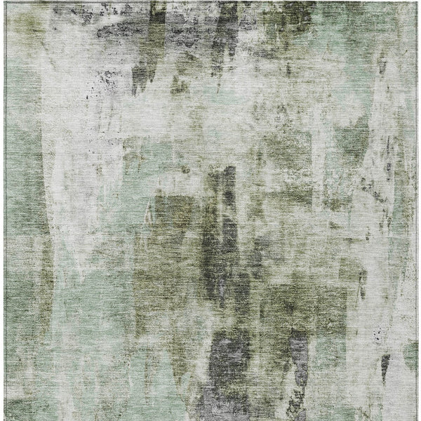 Homeroots 3' Stylish Mint Green And Gray Abstract Washable Area Rug For Indoor And Outdoor Spaces 3' X 5' Polyester 603143