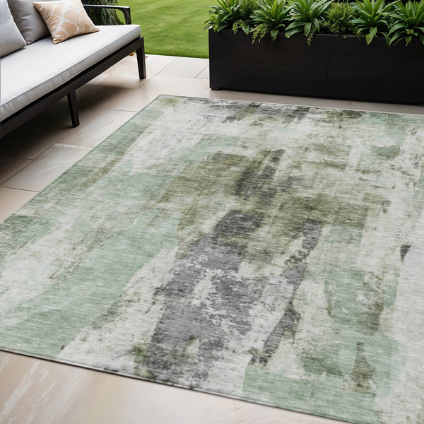 Homeroots 3' Stylish Mint Green And Gray Abstract Washable Area Rug For Indoor And Outdoor Spaces 5' X 8' Polyester 603144