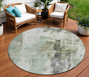 Homeroots 3' Stylish Mint Green And Gray Abstract Washable Area Rug For Indoor And Outdoor Spaces 8' Round Polyester 603145