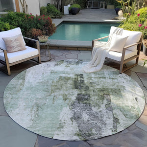 Homeroots 3' Stylish Mint Green And Gray Abstract Washable Area Rug For Indoor And Outdoor Spaces 8' Round Polyester 603145