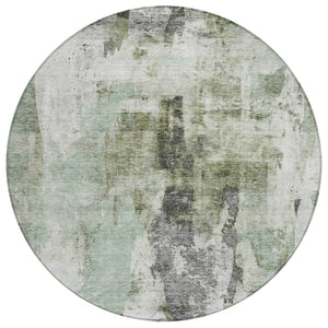 HomeRoots 5' Stylish Mint Green, Ivory & Gray Abstract Washable Area Rug for Indoor/Outdoor Spaces 8' Round 603145