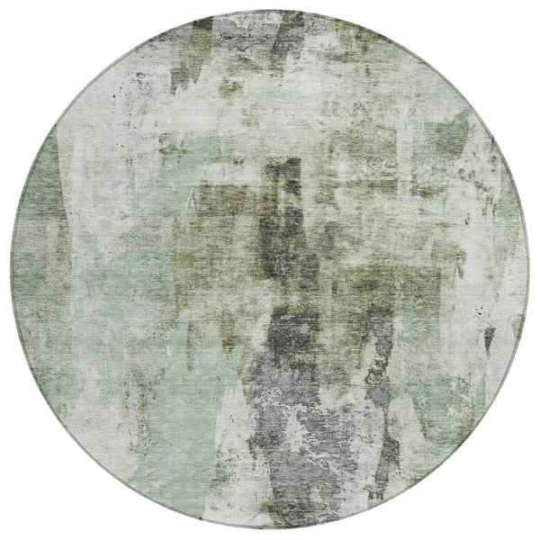 HomeRoots 5' Stylish Mint Green, Ivory & Gray Abstract Washable Area Rug for Indoor/Outdoor Spaces 8' Round 603145
