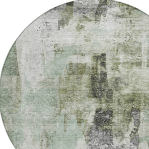 Homeroots 3' Stylish Mint Green And Gray Abstract Washable Area Rug For Indoor And Outdoor Spaces 8' Round Polyester 603145