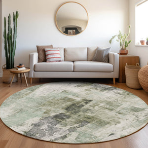 Homeroots 3' Stylish Mint Green And Gray Abstract Washable Area Rug For Indoor And Outdoor Spaces 8' Round Polyester 603145
