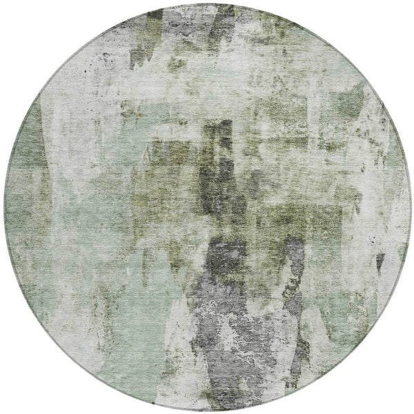 Homeroots 3' Stylish Mint Green And Gray Abstract Washable Area Rug For Indoor And Outdoor Spaces 8' Round Polyester 603145