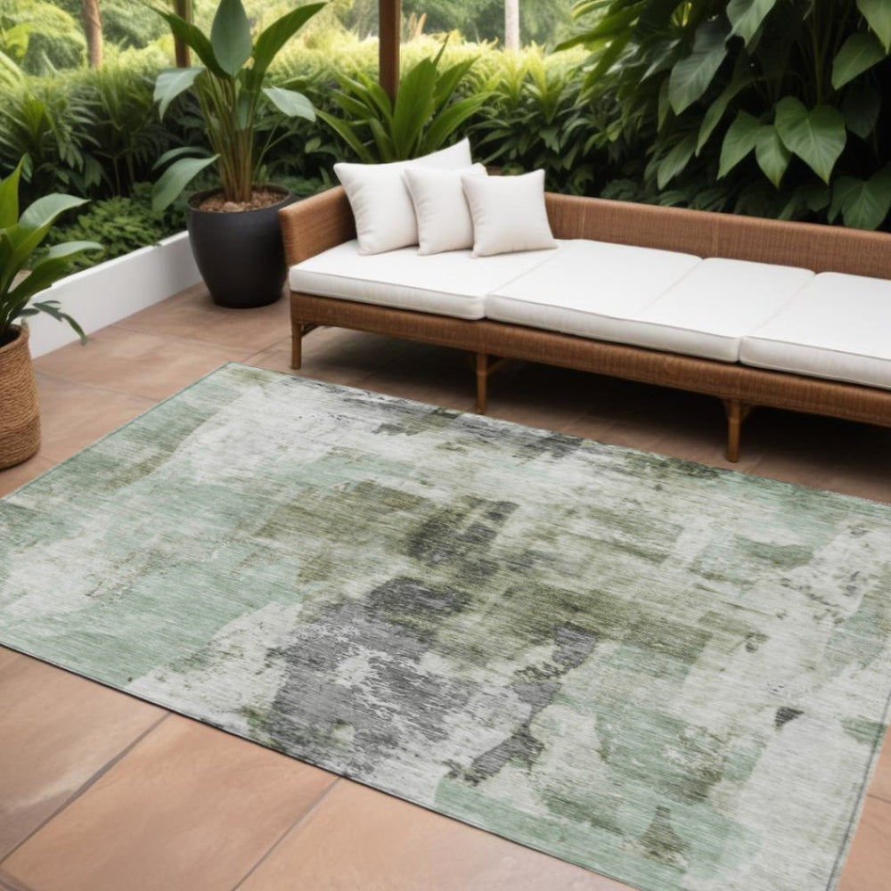 HomeRoots 5' Stylish Mint Green, Ivory & Gray Abstract Washable Area Rug for Indoor/Outdoor Spaces 8' X 10' 603146