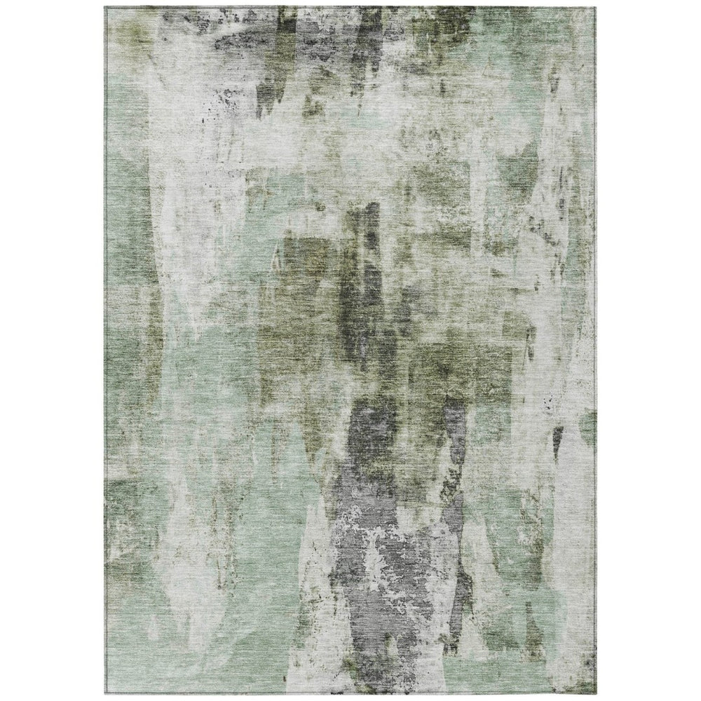 HomeRoots 5' Stylish Mint Green, Ivory & Gray Abstract Washable Area Rug for Indoor/Outdoor Spaces 8' X 10' 603146