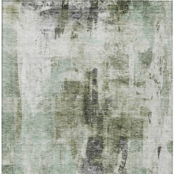 Homeroots 3' Stylish Mint Green And Gray Abstract Washable Area Rug For Indoor And Outdoor Spaces 10' X 14' Polyester 603148