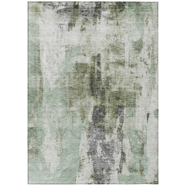 HomeRoots 5' Stylish Mint Green, Ivory & Gray Abstract Washable Area Rug for Indoor/Outdoor Spaces 10' X 14' 603148