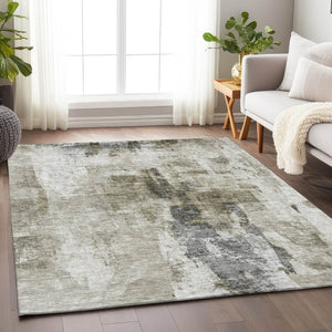 Homeroots 3' Stylish Mint Green And Gray Abstract Washable Area Rug For Indoor And Outdoor Spaces 3' X 5' Polyester 603149