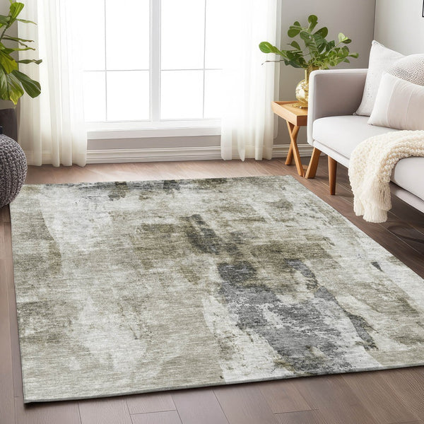 Homeroots 3' Stylish Mint Green And Gray Abstract Washable Area Rug For Indoor And Outdoor Spaces 3' X 5' Polyester 603149