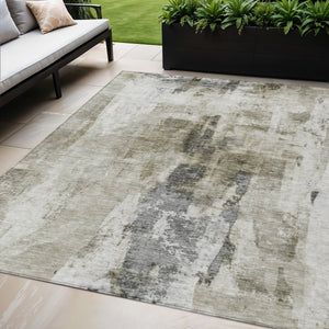 Homeroots 3' Stylish Mint Green And Gray Abstract Washable Area Rug For Indoor And Outdoor Spaces 5' X 8' Polyester 603150
