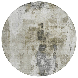 HomeRoots 5' Abstract Taupe and Ivory Area Rug - Stylish, Washable Design for Indoor and Outdoor Spaces 8' Round 603151