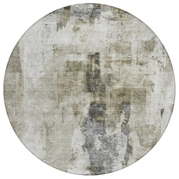 HomeRoots 5' Abstract Taupe and Ivory Area Rug - Stylish, Washable Design for Indoor and Outdoor Spaces 8' Round 603151