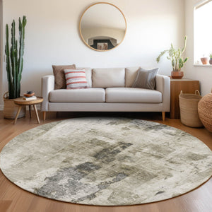 Homeroots 3' Stylish Mint Green And Gray Abstract Washable Area Rug For Indoor And Outdoor Spaces 8' Round Polyester 603151