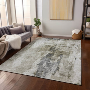Homeroots 3' Stylish Mint Green And Gray Abstract Washable Area Rug For Indoor And Outdoor Spaces 8' X 10' Polyester 603152