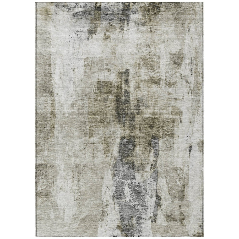 HomeRoots 9' X 12' Abstract Washable Area Rug in Taupe, Ivory & Gray – Stylish for Indoor & Outdoor Spaces! 603153