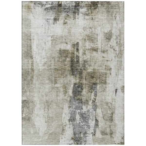 HomeRoots 5' Abstract Taupe and Ivory Area Rug - Stylish, Washable Design for Indoor and Outdoor Spaces 10' X 14' 603154