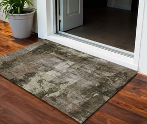 Homeroots 3' Stylish Brown Black And Beige Abstract Washable Area Rug For Indoor And Outdoor Spaces 3' X 5' Polyester 603155
