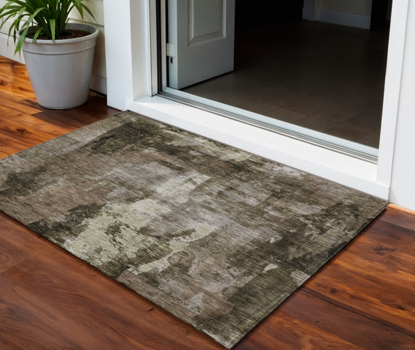 Homeroots 3' Stylish Brown Black And Beige Abstract Washable Area Rug For Indoor And Outdoor Spaces 3' X 5' Polyester 603155