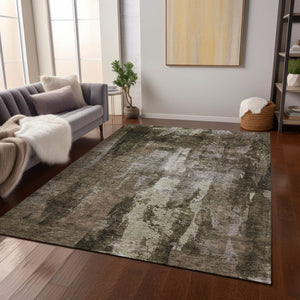 Homeroots 3' Stylish Brown Black And Beige Abstract Washable Area Rug For Indoor And Outdoor Spaces 3' X 5' Polyester 603155
