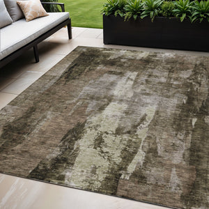 Homeroots 3' Stylish Brown Black And Beige Abstract Washable Area Rug For Indoor And Outdoor Spaces 5' X 8' Polyester 603156