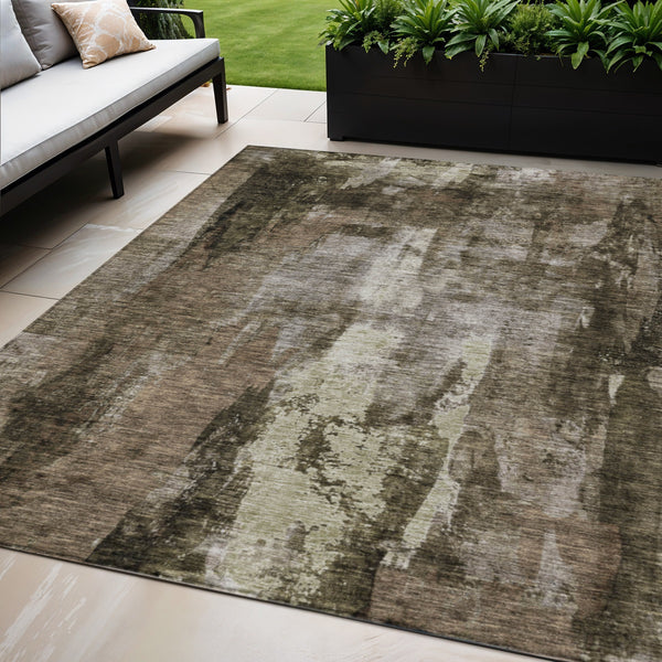 Homeroots 3' Stylish Brown Black And Beige Abstract Washable Area Rug For Indoor And Outdoor Spaces 5' X 8' Polyester 603156