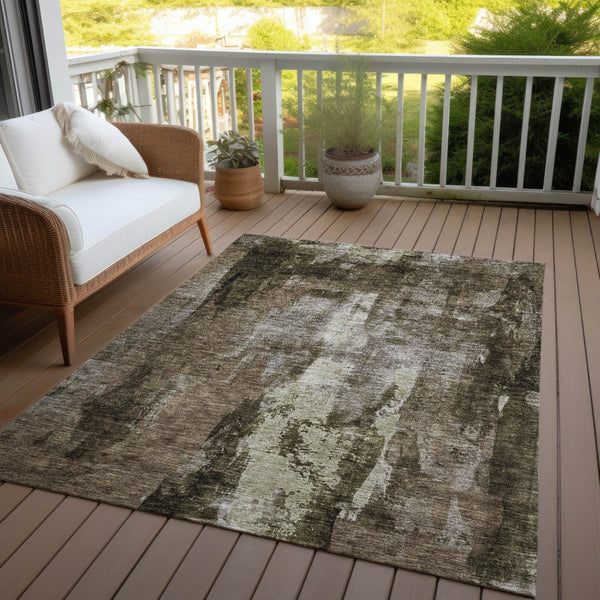 Homeroots 3' Stylish Brown Black And Beige Abstract Washable Area Rug For Indoor And Outdoor Spaces 5' X 8' Polyester 603156