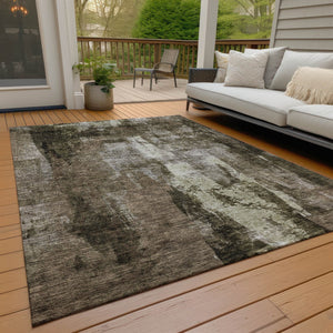 Homeroots 3' Stylish Brown Black And Beige Abstract Washable Area Rug For Indoor And Outdoor Spaces 5' X 8' Polyester 603156