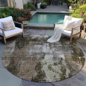 Homeroots 3' Stylish Brown Black And Beige Abstract Washable Area Rug For Indoor And Outdoor Spaces 8' Round Polyester 603157