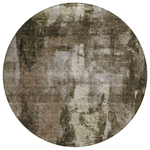 HomeRoots 5' Abstract Washable Indoor Outdoor Area Rug in Brown, Black & Beige - Durable & Stylish Design 8' Round 603157