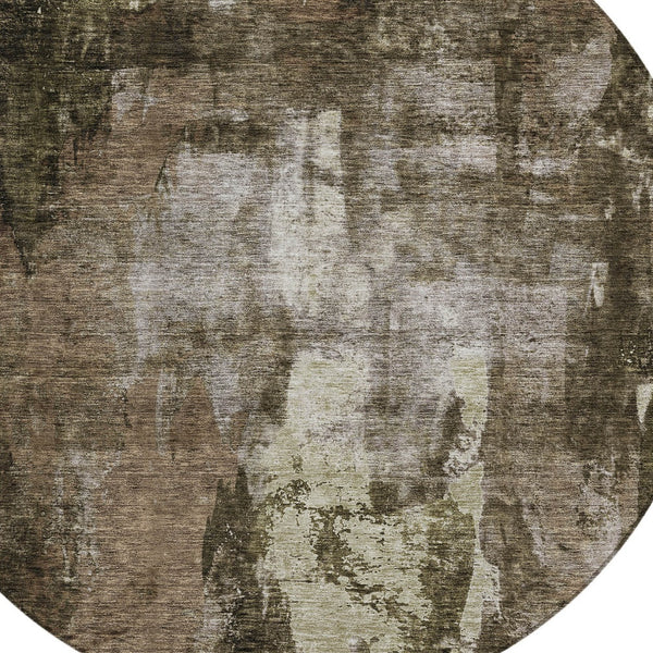 Homeroots 3' Stylish Brown Black And Beige Abstract Washable Area Rug For Indoor And Outdoor Spaces 8' Round Polyester 603157