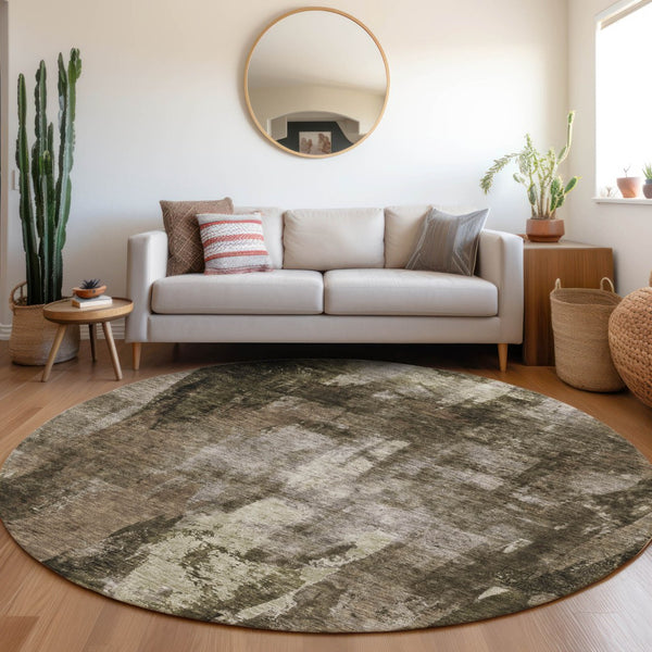 Homeroots 3' Stylish Brown Black And Beige Abstract Washable Area Rug For Indoor And Outdoor Spaces 8' Round Polyester 603157
