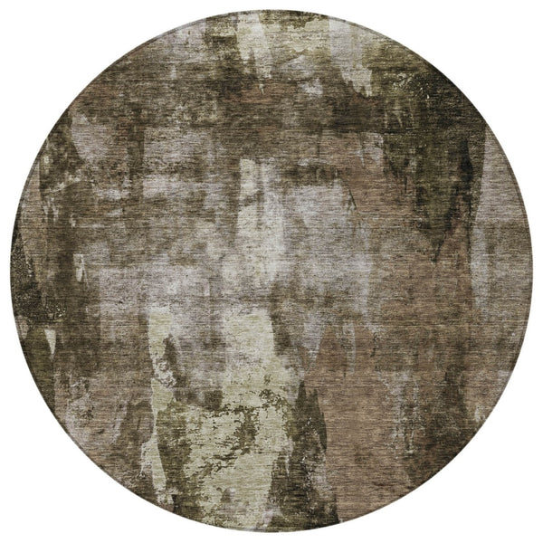 Homeroots 3' Stylish Brown Black And Beige Abstract Washable Area Rug For Indoor And Outdoor Spaces 8' Round Polyester 603157