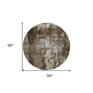 Homeroots 3' Stylish Brown Black And Beige Abstract Washable Area Rug For Indoor And Outdoor Spaces 8' Round Polyester 603157