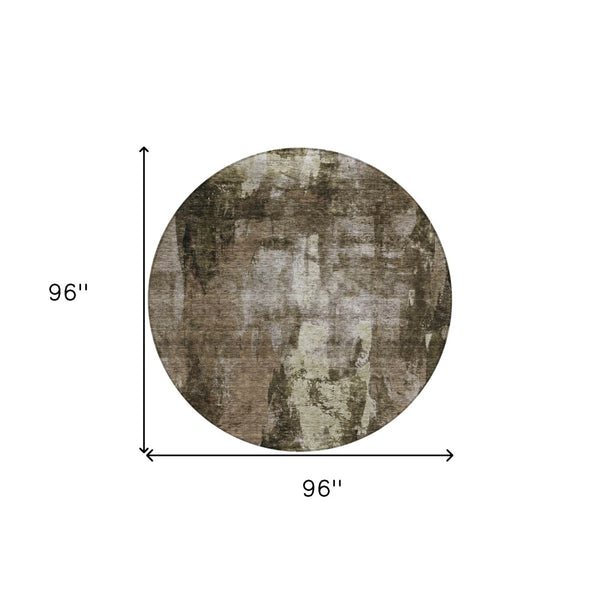 Homeroots 3' Stylish Brown Black And Beige Abstract Washable Area Rug For Indoor And Outdoor Spaces 8' Round Polyester 603157